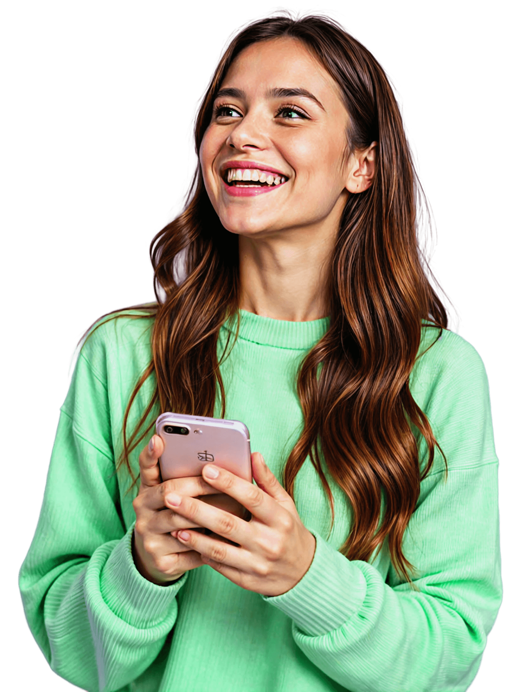 Smiling young woman holding a phone